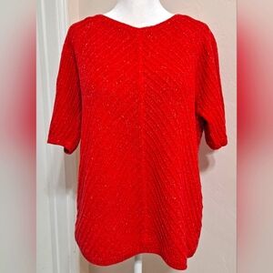 Talbots Red & Silver Threaded Short Sleeve Knit Sweater Size X Large